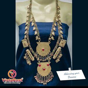 Silver Kuchi Bib Necklace: Vintage Boho Amulet Pendant Tassel Necklace